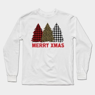 Merry xmas Leopard Buffalo Plaid Tree Long Sleeve T-Shirt